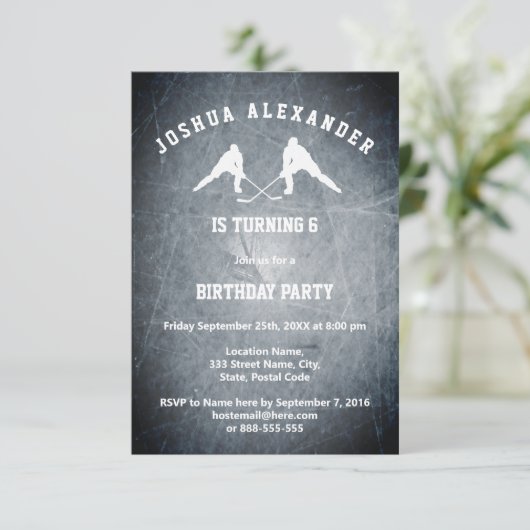 Ice Hockey Party Invitation Kaart (Staand voorkant)