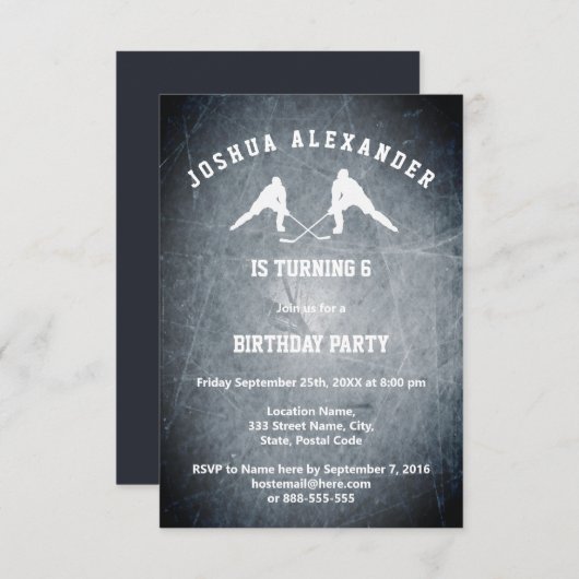 Ice Hockey Party Invitation Kaart (Voorkant / Achterkant)