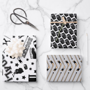 Ice Hockey Pattern Pucks Sticks Player Game Sports Inpakpapier Vel