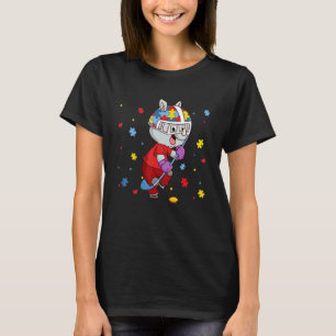 Ice Hockey Player Autism Awareness Rainbow Puzzle T-shirt
