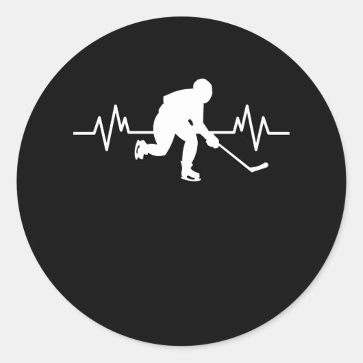 Ice Hockey Player Heartbeat Fun Funny Sports Gift Ronde Sticker (Voorkant)