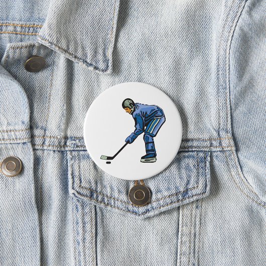 Ice Hockey Player in Blue Uniform Ronde Button 7,6 Cm