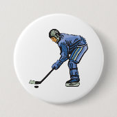 Ice Hockey Player in Blue Uniform Ronde Button 7,6 Cm (Voorkant)