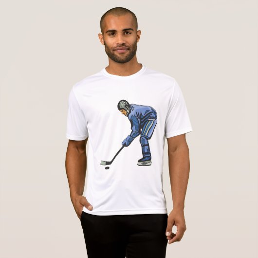 Ice Hockey Player in Blue Uniform T-shirt (Voorkant volledig)
