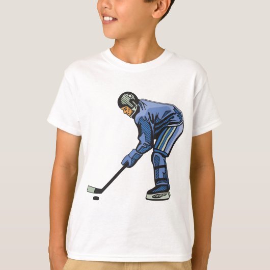 Ice Hockey Player in Blue Uniform T-shirt (Voorkant)