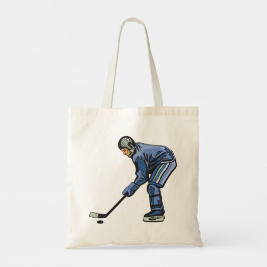 Ice Hockey Player in Blue Uniform Tote Bag (Achterkant)