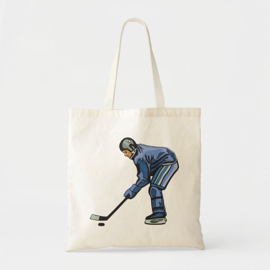 Ice Hockey Player in Blue Uniform Tote Bag (Voorkant)
