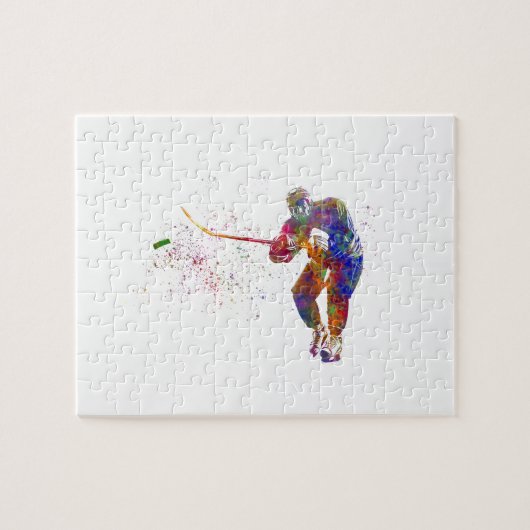 Ice hockey player in watercolor legpuzzel (Horizontaal)