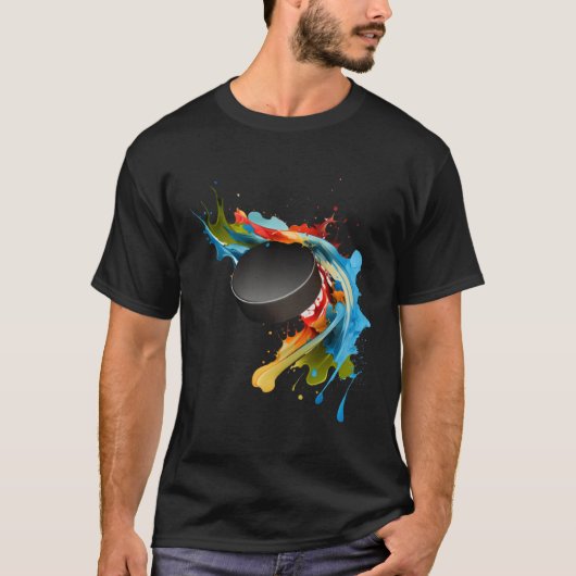 Ice Hockey Player Puck Abstract Splash Painting T-shirt (Voorkant)