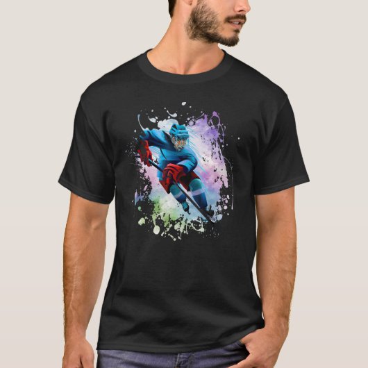Ice Hockey Player Sport Modern Splash Splatter T-shirt (Voorkant)