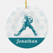 Ice Hockey Player Star Custom Name Winter Sports Keramisch Ornament (Achterkant)