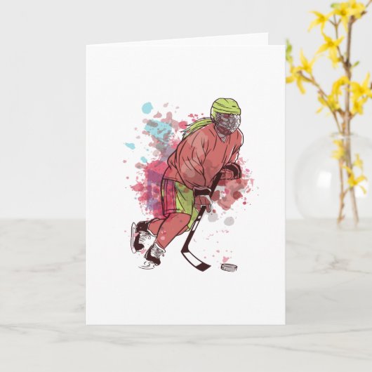 ICE HOCKEY PLAYER WATERVERF KAART (Gele Bloem)