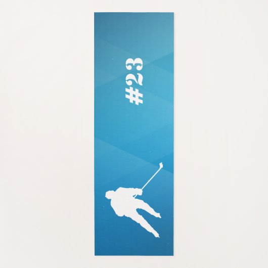 Ice Hockey Player Workout Mat Blue en White  (Voorkant)