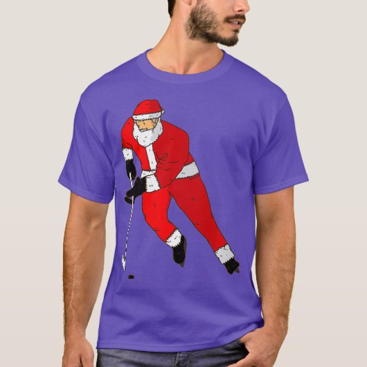 Ice Hockey Playing Santa T  Christmas Gift T-shirt (Voorkant)