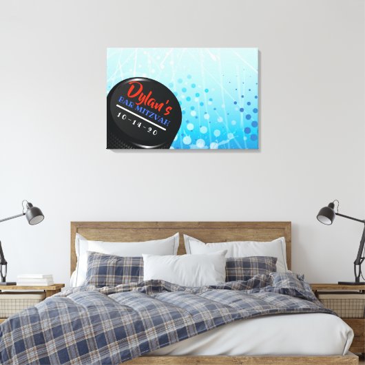 ICE HOCKEY PUCK Bar Mitzvah Aanmelden in Geheugenb Canvas Afdruk (Insitu (Slaapkamer))