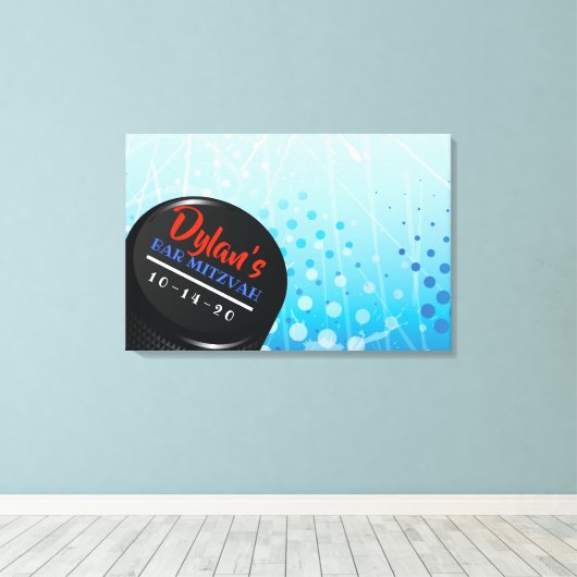 ICE HOCKEY PUCK Bar Mitzvah Aanmelden in Geheugenb Canvas Afdruk (Insitu (Houten vloer))