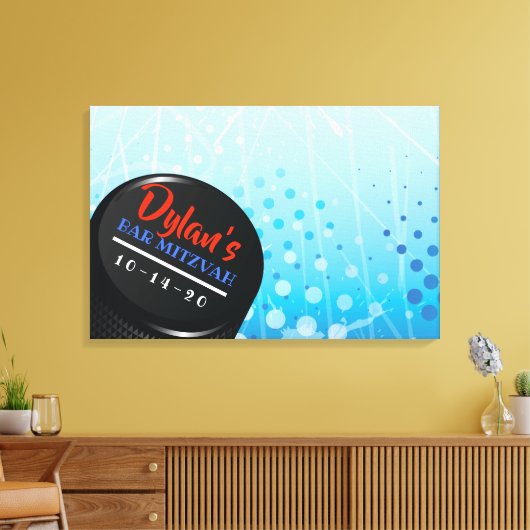 ICE HOCKEY PUCK Bar Mitzvah Aanmelden in Geheugenb Canvas Afdruk (Insitu (Woonkamer))