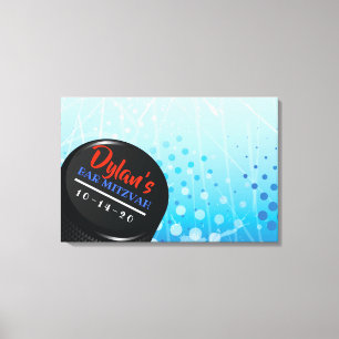 ICE HOCKEY PUCK Bar Mitzvah Sign In Memory Board Canvas Afdruk