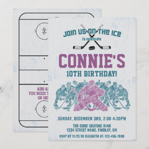 Ice Hockey Rink Birthday Party, Paars elke leeftij Kaart