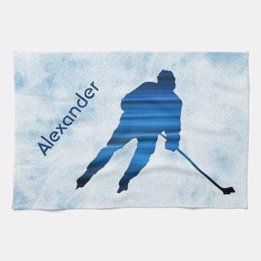 Ice Hockey schaats-handdoekspeler blauw Theedoek (Horizontaal)