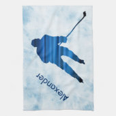 Ice Hockey schaats-handdoekspeler blauw Theedoek (Verticaal)