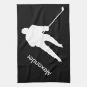 Ice Hockey schaats handdoekspeler zwart wit Theedoek (Verticaal)