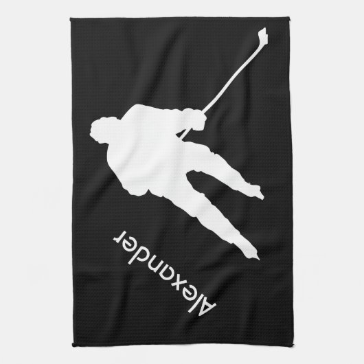 Ice Hockey schaats handdoekspeler zwart wit Theedoek (Verticaal)