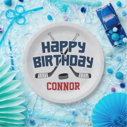 Ice Hockey Schaats Rink Happy Birthday Papieren Bordje (Feest)