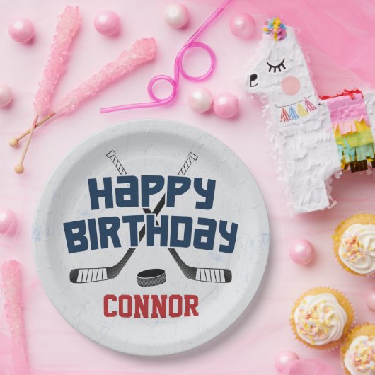 Ice Hockey Schaats Rink Happy Birthday Papieren Bordje (Feest)