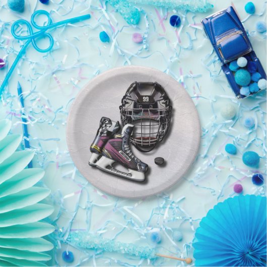 Ice Hockey-Schaatsen helpen u met naam en nummer Papieren Bordje (Feest)