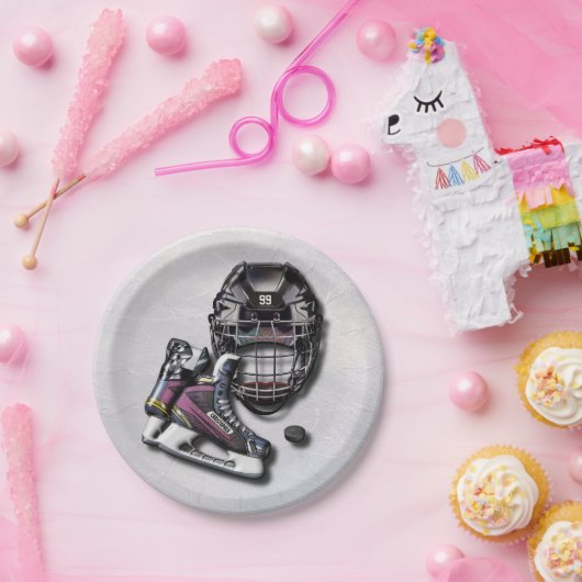 Ice Hockey-Schaatsen helpen u met naam en nummer Papieren Bordje (Feest)