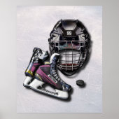 Ice Hockey-Schaatsen helpen u met naam en nummer Poster (Voorkant)