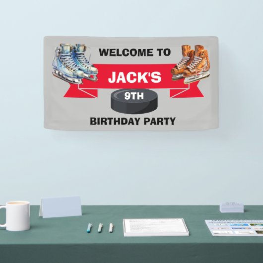 Ice Hockey Schaatsen Verjaardagsfeest Spandoek (Beurs)