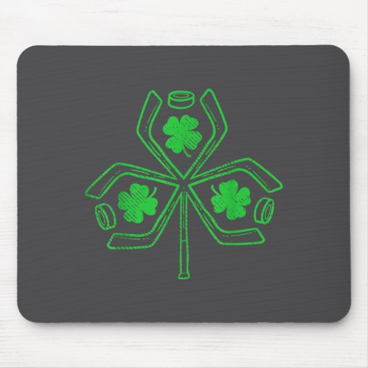 Ice Hockey Shamrock Clover St Patricks Day Player  Muismat (Voorkant)