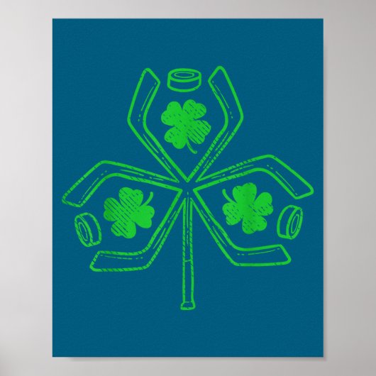 Ice Hockey Shamrock Clover St Patricks Day Player  Poster (Voorkant)