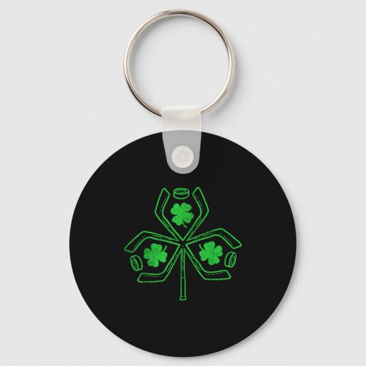 Ice Hockey Shamrock Clover St Patricks Day Player Sleutelhanger (Voorkant)