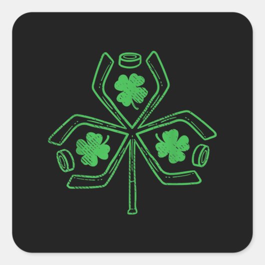 Ice Hockey Shamrock Clover St Patricks Day Player Vierkante Sticker (Voorkant)