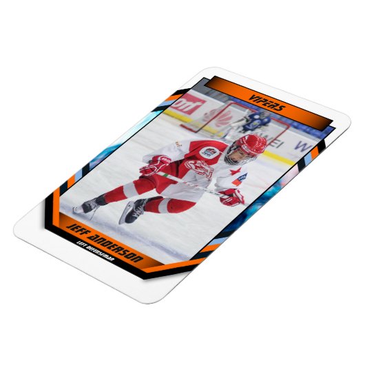Ice Hockey Speler Keepsake Op Cool Sinaasappel Cus Magneet (Linkerzijde)