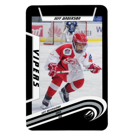 Ice Hockey Speler Keepsake Op Levendig Zilver Zwar Magneet (Verticaal)