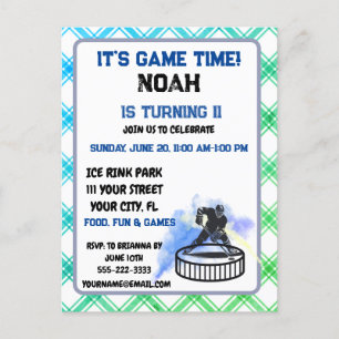 Ice hockey speler sport thema uitnodiging briefkaa