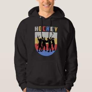 Ice Hockey Speler Stick Team Puck Retro Grappig ca Hoodie