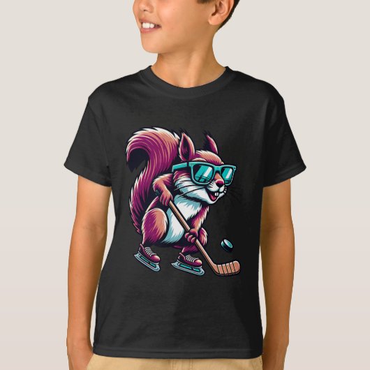 Ice Hockey Squirrel Cool Gles Skating T-shirt (Voorkant)