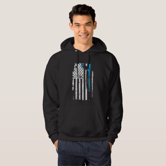 Ice Hockey Stick US American Flag Hoodie (Voorkant volledig)