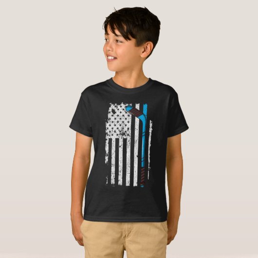 Ice Hockey Stick US American Flag T-shirt (Voorkant volledig)
