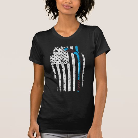 Ice Hockey Stick US American Flag T-shirt (Voorkant)