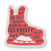 Ice hockey sticker - rode schaatsen met woorden (Voorkant)