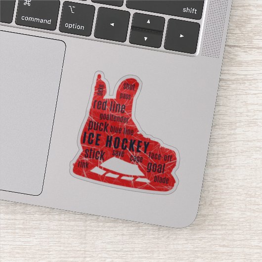 Ice hockey sticker - rode schaatsen met woorden (Detail)
