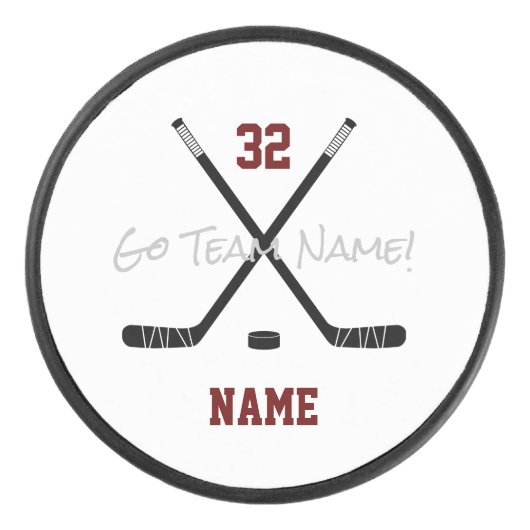 Ice Hockey Sticks Team Custom Player Name Number Puck (Voorkant)