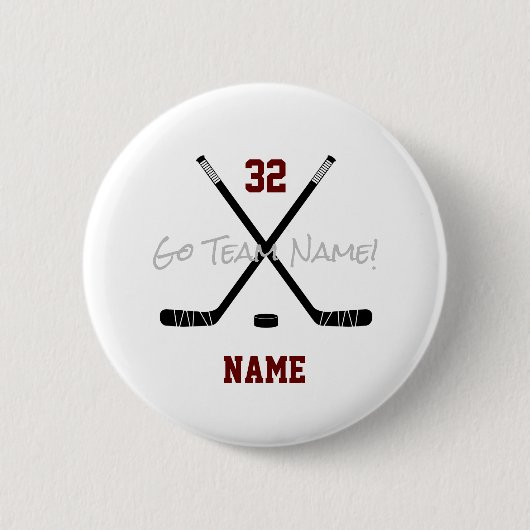 Ice Hockey Sticks Team Custom Player Name Number Ronde Button 5,7 Cm (Voorkant)