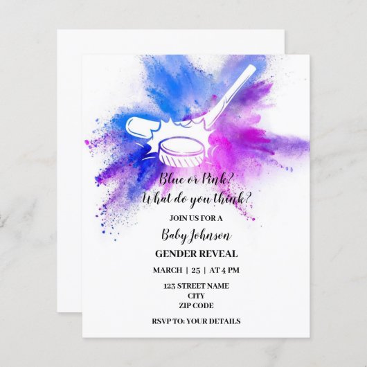 Ice Hockey themed gender onthullen uitnodiging (Voorkant / Achterkant)